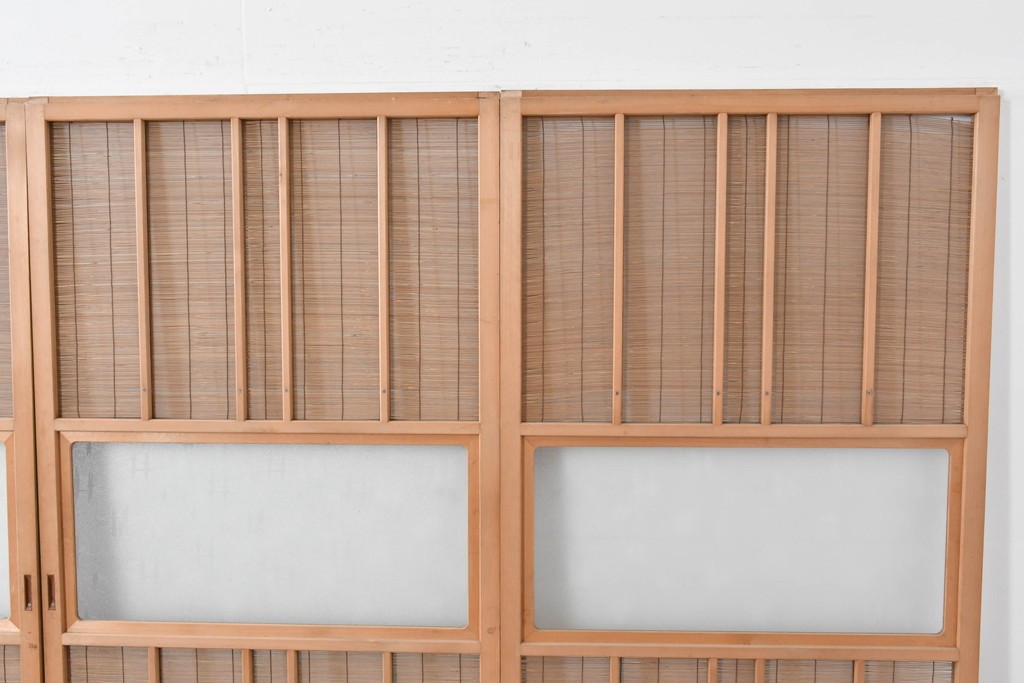 ヴィンテージ建具　昭和後期　細やかな簾とガラス窓が涼やかな簾戸4枚セット　(R-086070)