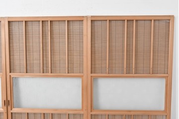 ヴィンテージ建具　昭和後期　細やかな簾とガラス窓が涼やかな簾戸4枚セット　(R-086070)