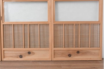 ヴィンテージ建具　昭和後期　細やかな簾とガラス窓が涼やかな簾戸4枚セット　(R-086070)
