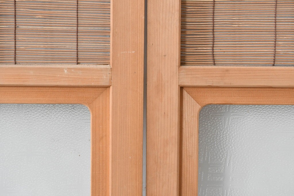 ヴィンテージ建具　昭和後期　細やかな簾とガラス窓が涼やかな簾戸4枚セット　(R-086070)