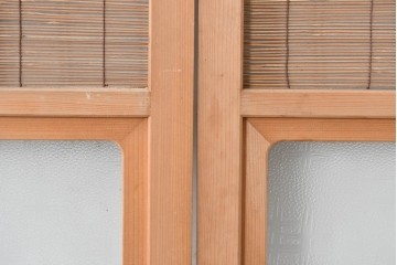 ヴィンテージ建具　昭和後期　細やかな簾とガラス窓が涼やかな簾戸4枚セット　(R-086070)