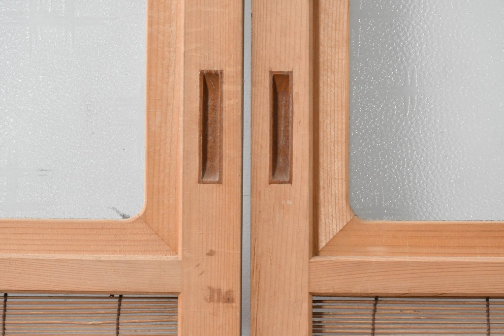 ヴィンテージ建具　昭和後期　細やかな簾とガラス窓が涼やかな簾戸4枚セット　(R-086070)