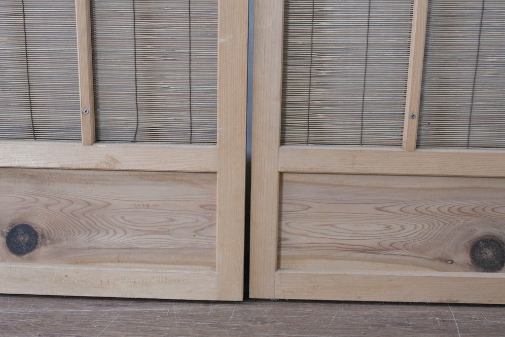 ヴィンテージ建具　昭和後期　細やかな簾とガラス窓が涼やかな簾戸4枚セット　(R-086070)