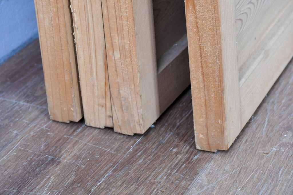 ヴィンテージ建具　昭和後期　細やかな簾とガラス窓が涼やかな簾戸4枚セット　(R-086070)