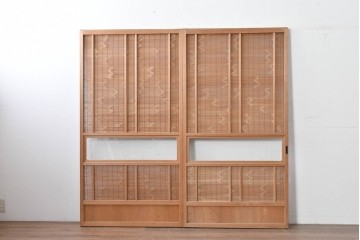 ヴィンテージ建具　昭和後期　細やかな簾とガラス窓が涼やかな簾戸2枚セット　(R-086071)