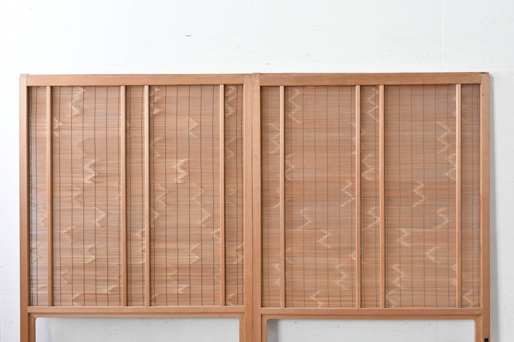 ヴィンテージ建具　昭和後期　細やかな簾とガラス窓が涼やかな簾戸2枚セット　(R-086071)