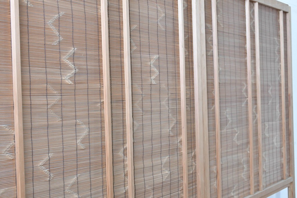ヴィンテージ建具　昭和後期　細やかな簾とガラス窓が涼やかな簾戸2枚セット　(R-086071)
