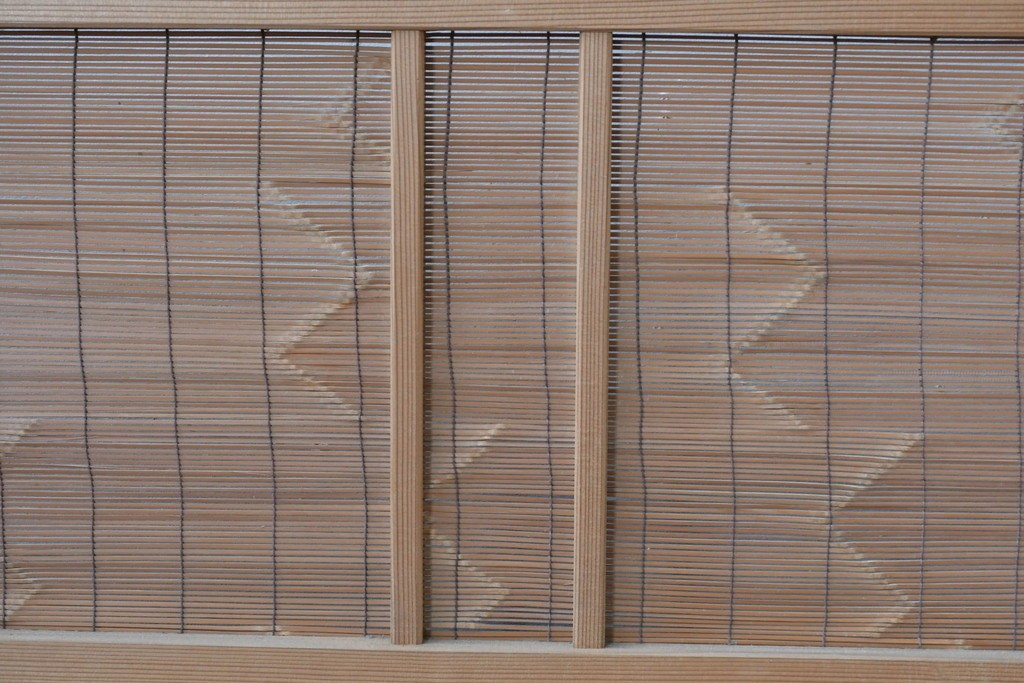 ヴィンテージ建具　昭和後期　細やかな簾とガラス窓が涼やかな簾戸2枚セット　(R-086071)