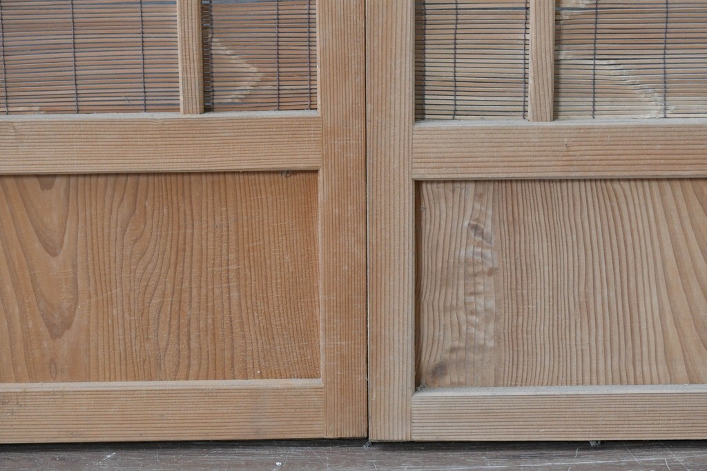 ヴィンテージ建具　昭和後期　細やかな簾とガラス窓が涼やかな簾戸2枚セット　(R-086071)