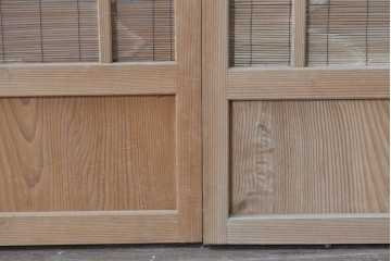 ヴィンテージ建具　昭和後期　細やかな簾とガラス窓が涼やかな簾戸2枚セット　(R-086071)