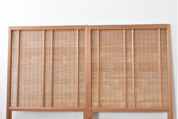 ヴィンテージ建具　昭和後期　細やかな簾とガラス窓が涼やかな簾戸2枚セット　(R-086071)