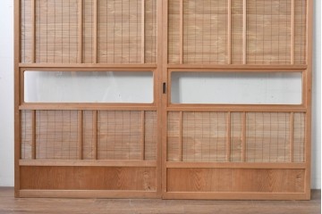 ヴィンテージ建具　昭和後期　細やかな簾とガラス窓が涼やかな簾戸2枚セット　(R-086071)