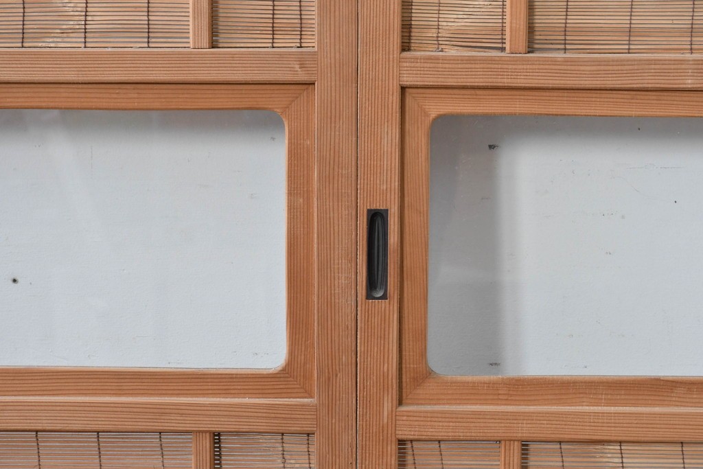 ヴィンテージ建具　昭和後期　細やかな簾とガラス窓が涼やかな簾戸2枚セット　(R-086071)