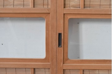 ヴィンテージ建具　昭和後期　細やかな簾とガラス窓が涼やかな簾戸2枚セット　(R-086071)