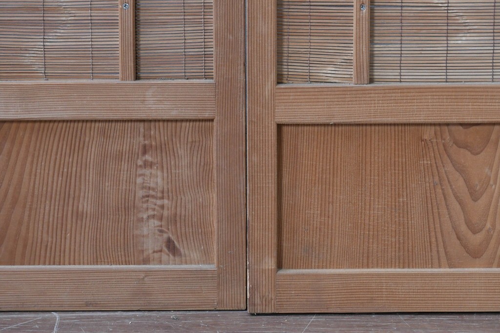 ヴィンテージ建具　昭和後期　細やかな簾とガラス窓が涼やかな簾戸2枚セット　(R-086071)