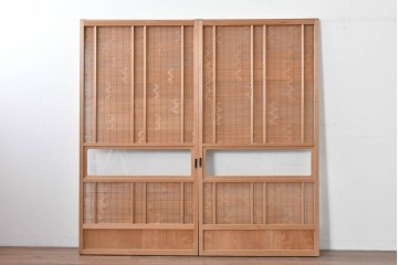 ヴィンテージ建具　昭和後期　細やかな簾とガラス窓が涼やかな簾戸2枚セット　(R-086072)