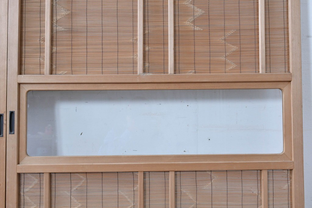 ヴィンテージ建具　昭和後期　細やかな簾とガラス窓が涼やかな簾戸2枚セット　(R-086072)