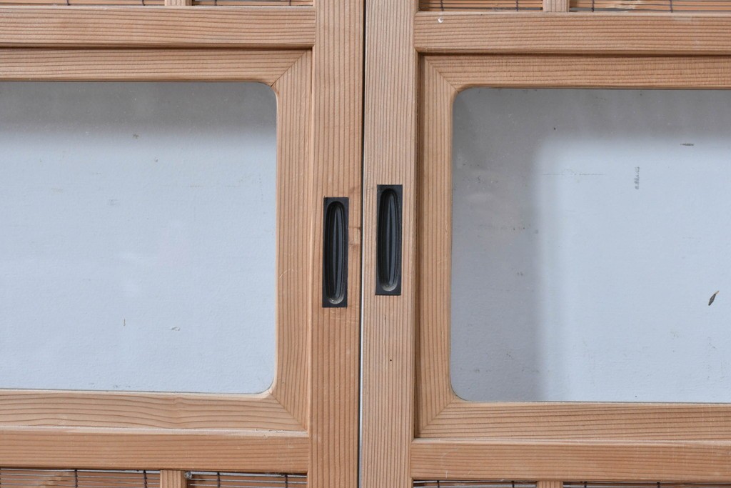 ヴィンテージ建具　昭和後期　細やかな簾とガラス窓が涼やかな簾戸2枚セット　(R-086072)