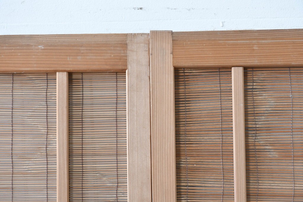 ヴィンテージ建具　昭和後期　細やかな簾とガラス窓が涼やかな簾戸2枚セット　(R-086072)