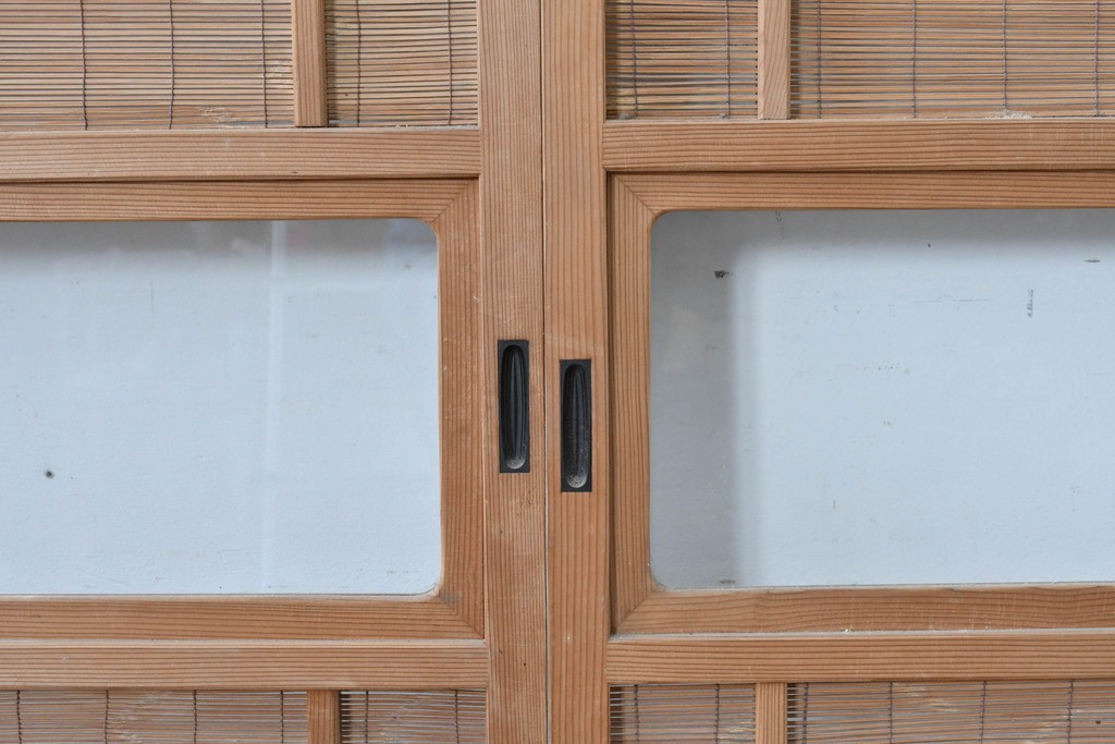 ヴィンテージ建具　昭和後期　細やかな簾とガラス窓が涼やかな簾戸2枚セット　(R-086072)