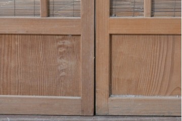 ヴィンテージ建具　昭和後期　細やかな簾とガラス窓が涼やかな簾戸2枚セット　(R-086072)