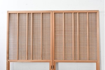 ヴィンテージ建具　昭和後期　細やかな簾とガラス窓が涼やかな簾戸2枚セット　(R-086073)