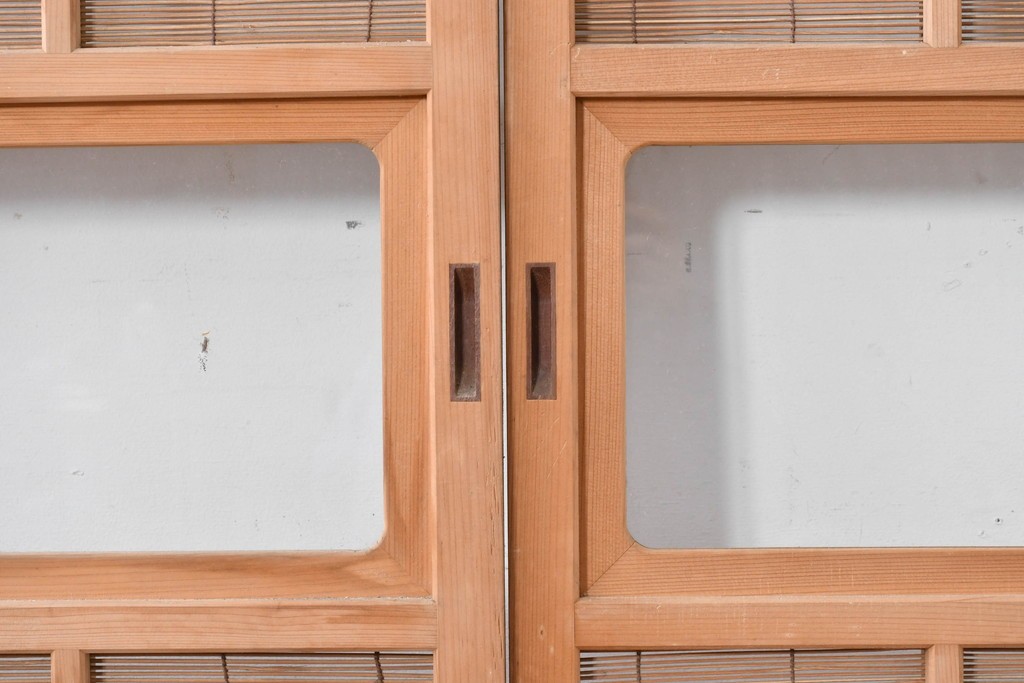 ヴィンテージ建具　昭和後期　細やかな簾とガラス窓が涼やかな簾戸2枚セット　(R-086073)