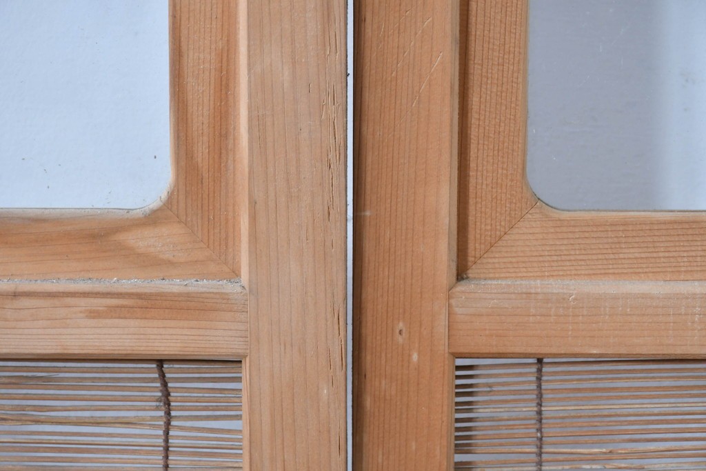 ヴィンテージ建具　昭和後期　細やかな簾とガラス窓が涼やかな簾戸2枚セット　(R-086073)