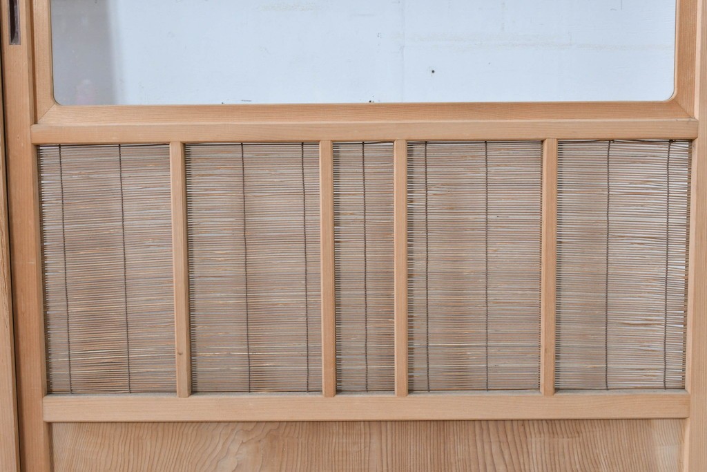 ヴィンテージ建具　昭和後期　細やかな簾とガラス窓が涼やかな簾戸2枚セット　(R-086073)