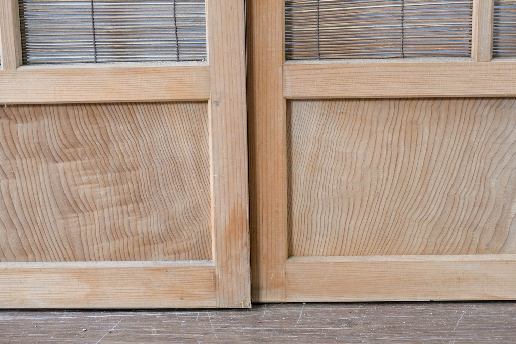 ヴィンテージ建具　昭和後期　細やかな簾とガラス窓が涼やかな簾戸2枚セット　(R-086073)