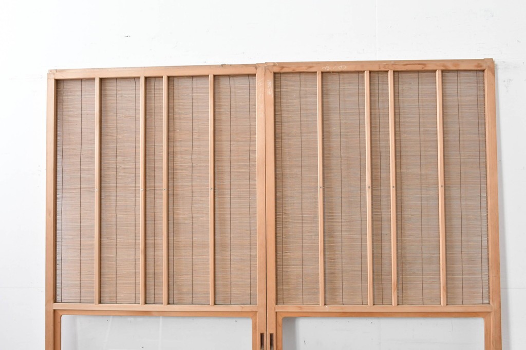 ヴィンテージ建具　昭和後期　細やかな簾とガラス窓が涼やかな簾戸2枚セット　(R-086073)