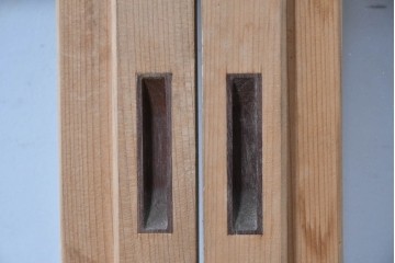 ヴィンテージ建具　昭和後期　細やかな簾とガラス窓が涼やかな簾戸2枚セット　(R-086073)