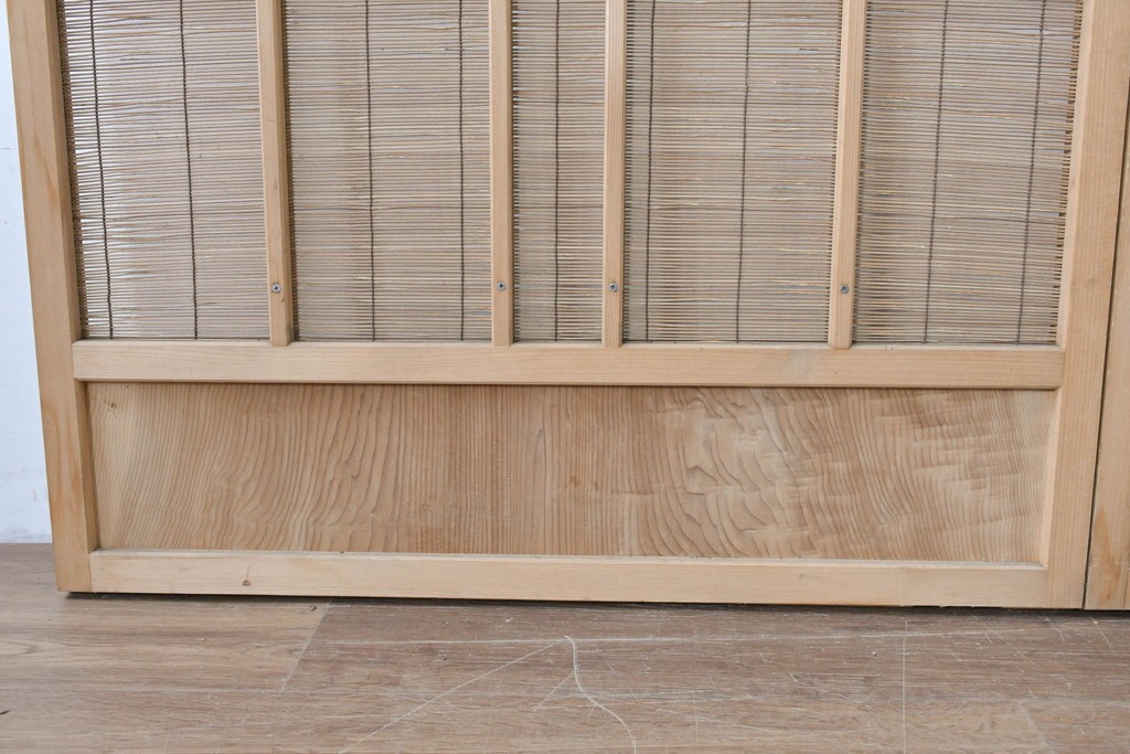 ヴィンテージ建具　昭和後期　細やかな簾とガラス窓が涼やかな簾戸2枚セット　(R-086073)