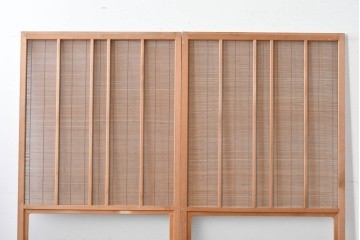 ヴィンテージ建具　昭和後期　細やかな簾とガラス窓が涼やかな簾戸2枚セット　(R-086074)