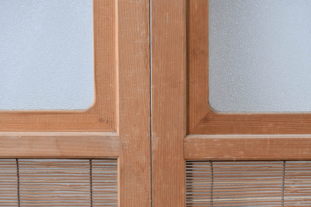 ヴィンテージ建具　昭和後期　細やかな簾とガラス窓が涼やかな簾戸2枚セット　(R-086074)