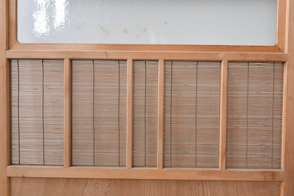 ヴィンテージ建具　昭和後期　細やかな簾とガラス窓が涼やかな簾戸2枚セット　(R-086074)