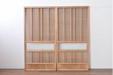 ヴィンテージ建具　昭和後期　細やかな簾とガラス窓が涼やかな簾戸2枚セット　(R-086074)