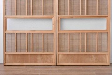 ヴィンテージ建具　昭和後期　細やかな簾とガラス窓が涼やかな簾戸2枚セット　(R-086074)