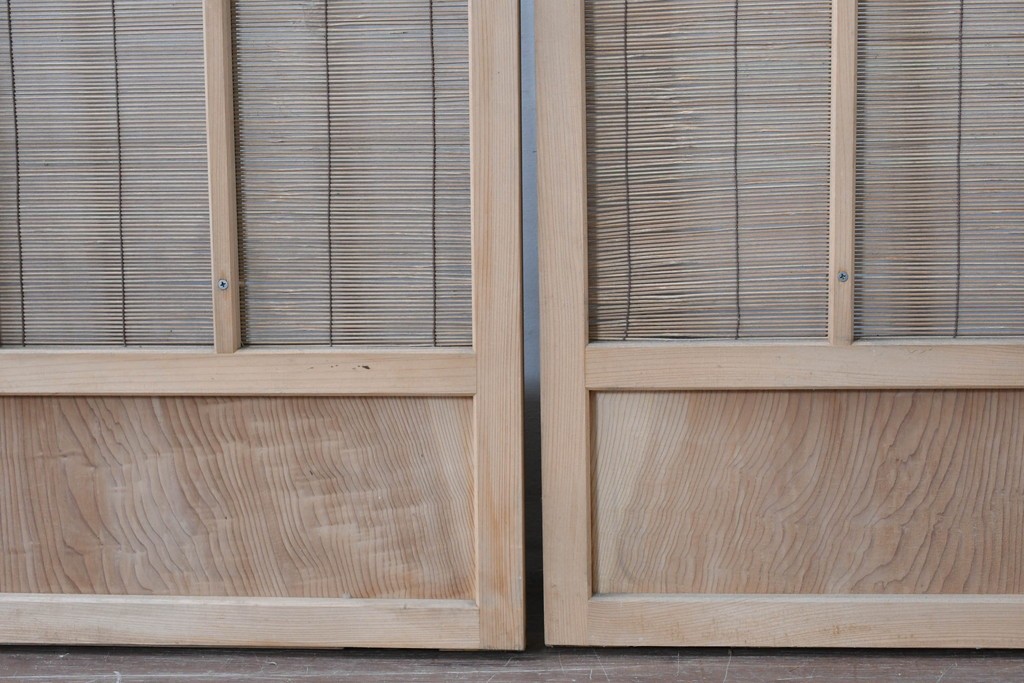 ヴィンテージ建具　昭和後期　細やかな簾とガラス窓が涼やかな簾戸2枚セット　(R-086074)