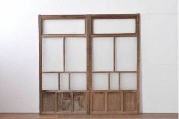 アンティーク建具　昭和初期　木味が魅力のガラス戸2枚セット　(R-086075)