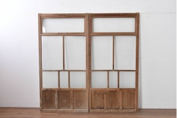 アンティーク建具　昭和初期　木味が魅力のガラス戸2枚セット　(R-086075)