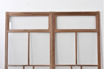 アンティーク建具　昭和初期　木味が魅力のガラス戸2枚セット　(R-086075)