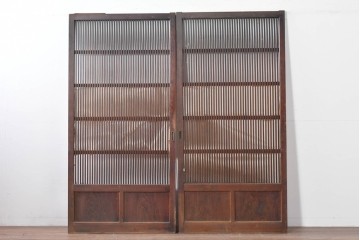 アンティーク建具　明治期　繊細な格子が美しい格子戸2枚セット　(R-086076)