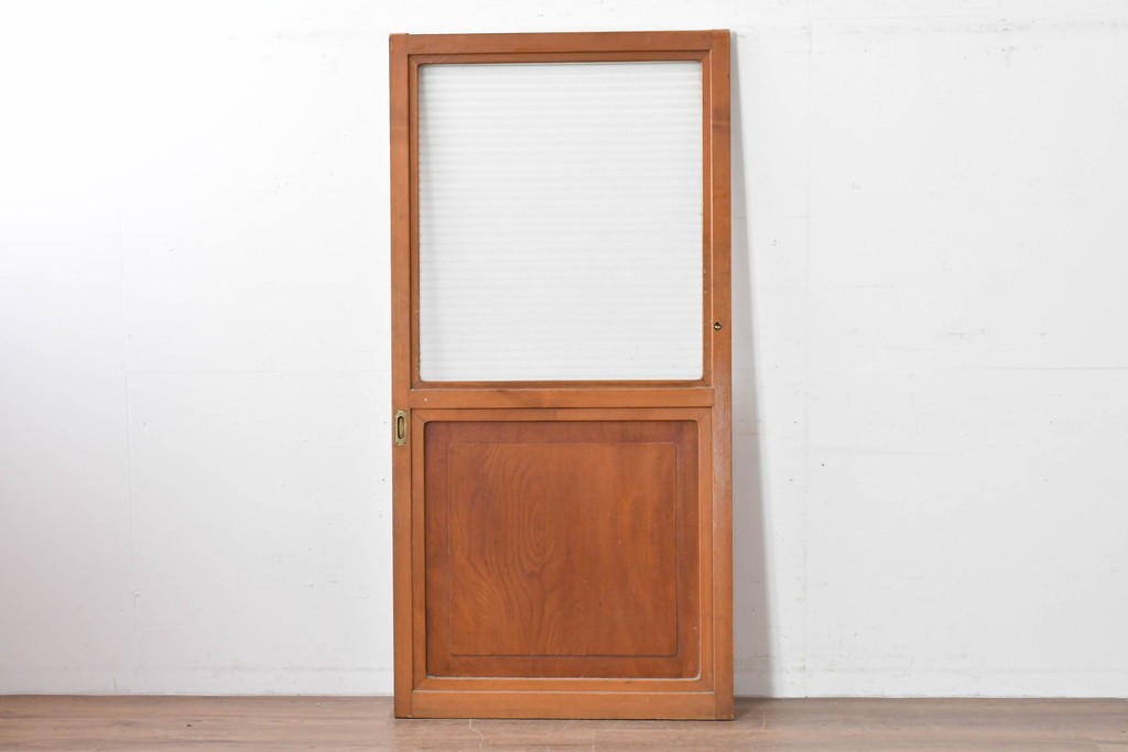 アンティーク建具　昭和初期から中期　欅(ケヤキ)材　鏡板の美しい木目が魅力のガラス戸1枚　(R-086078)