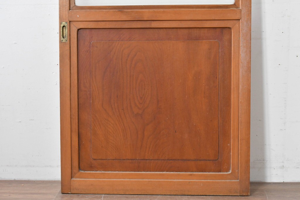 アンティーク建具　昭和初期から中期　欅(ケヤキ)材　鏡板の美しい木目が魅力のガラス戸1枚　(R-086078)