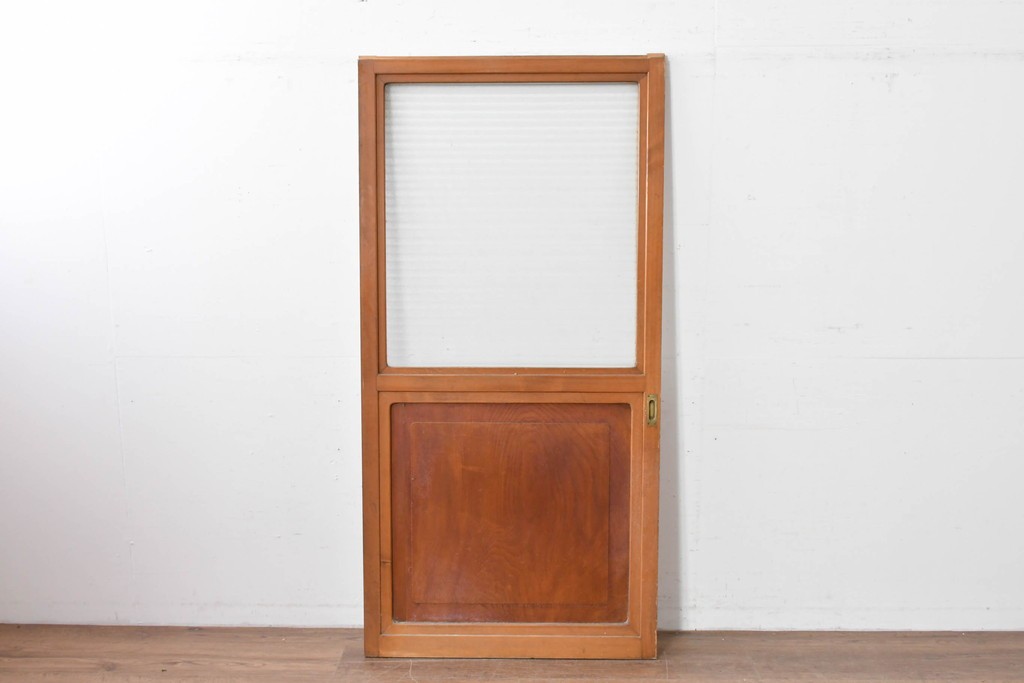 アンティーク建具　昭和初期から中期　欅(ケヤキ)材　鏡板の美しい木目が魅力のガラス戸1枚　(R-086078)