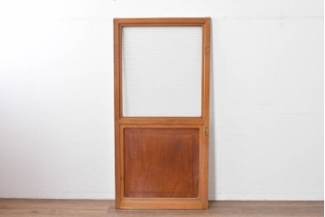 アンティーク建具　昭和初期から中期　欅(ケヤキ)材　鏡板の美しい木目が魅力のガラス戸1枚　(R-086078)