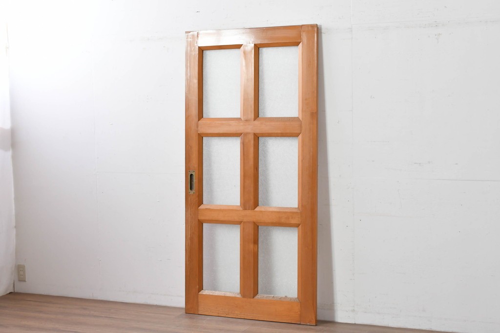 ヴィンテージ建具　昭和後期　格子と模様ガラスの組み合わせが優しい光を取り込むガラス戸1枚　(R-086079)