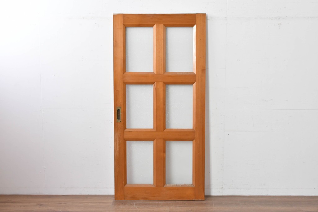 ヴィンテージ建具　昭和後期　格子と模様ガラスの組み合わせが優しい光を取り込むガラス戸1枚　(R-086079)