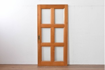 ヴィンテージ建具　昭和後期　格子と模様ガラスの組み合わせが優しい光を取り込むガラス戸1枚　(R-086079)